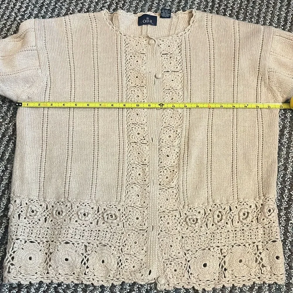 Vintage OBR Crochet Button Down Cardigan Sweater Cottage Core Classic Preppy L